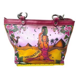Isabella Fiore Aquarius Zodiac Pink Leather Tote Bag Purse Pocketbook READ
